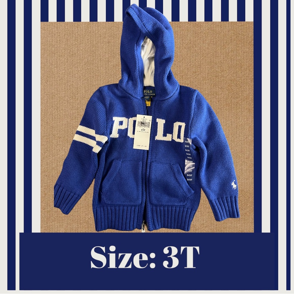 New w/o tags toddler 3T Polo Ralph Lauren full zip hooded sweater $115 retail!